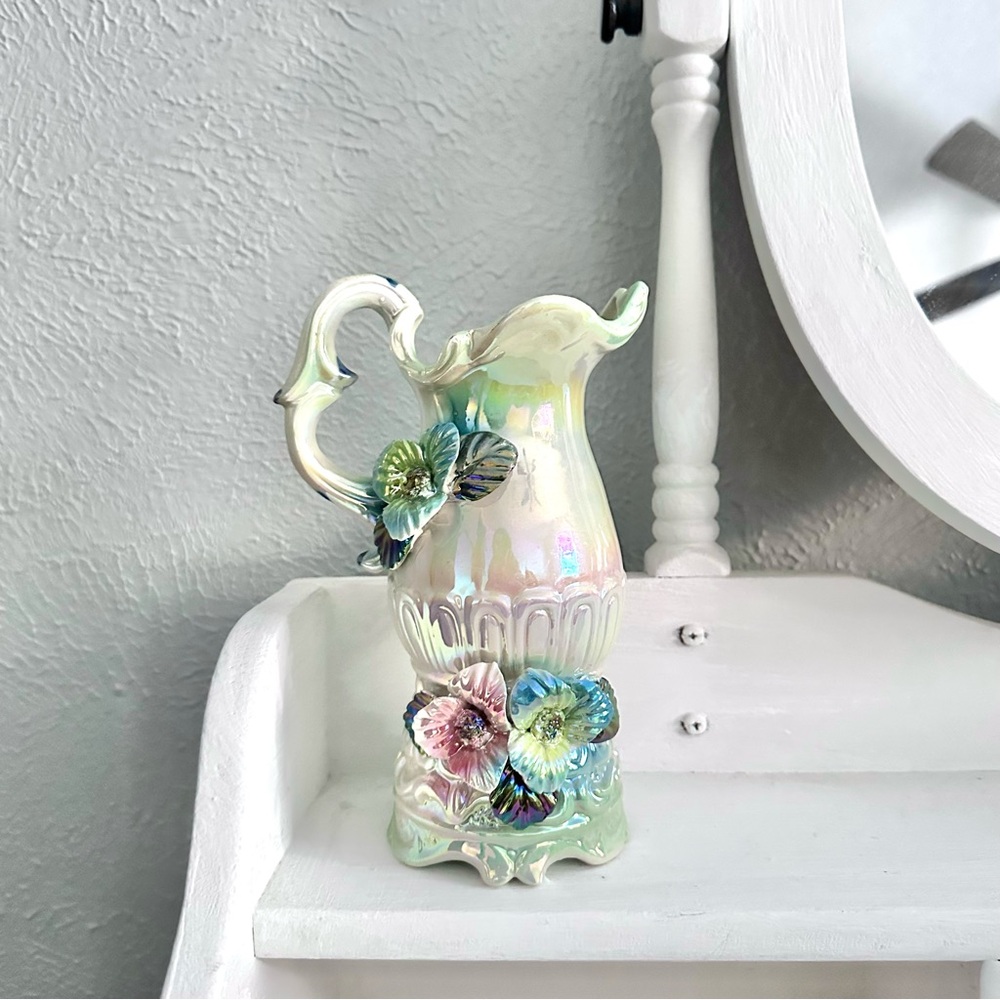 Whimsical Iridescent Floral Ceramic Vase
